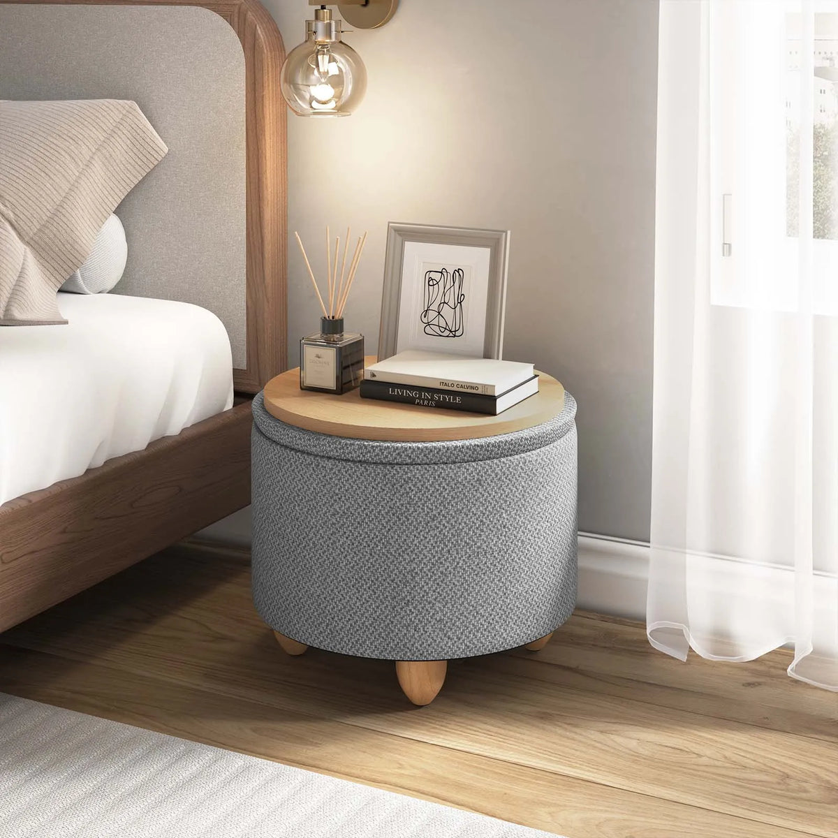 Round Storage Stool Footstool Side Table