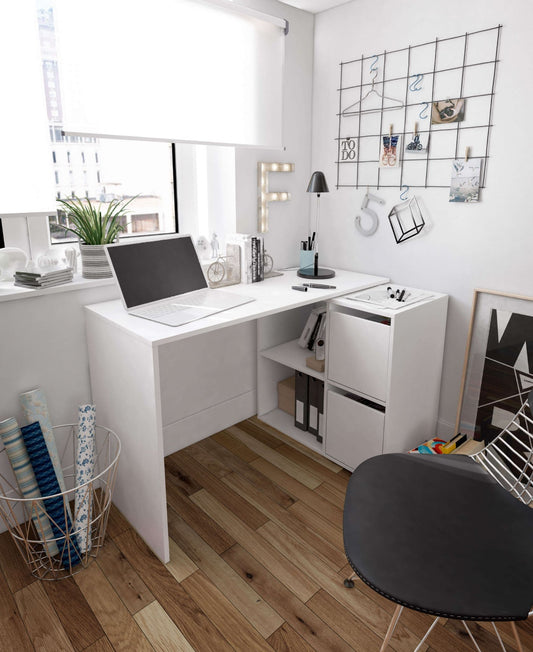 Thena White Reversible Desk with Storage