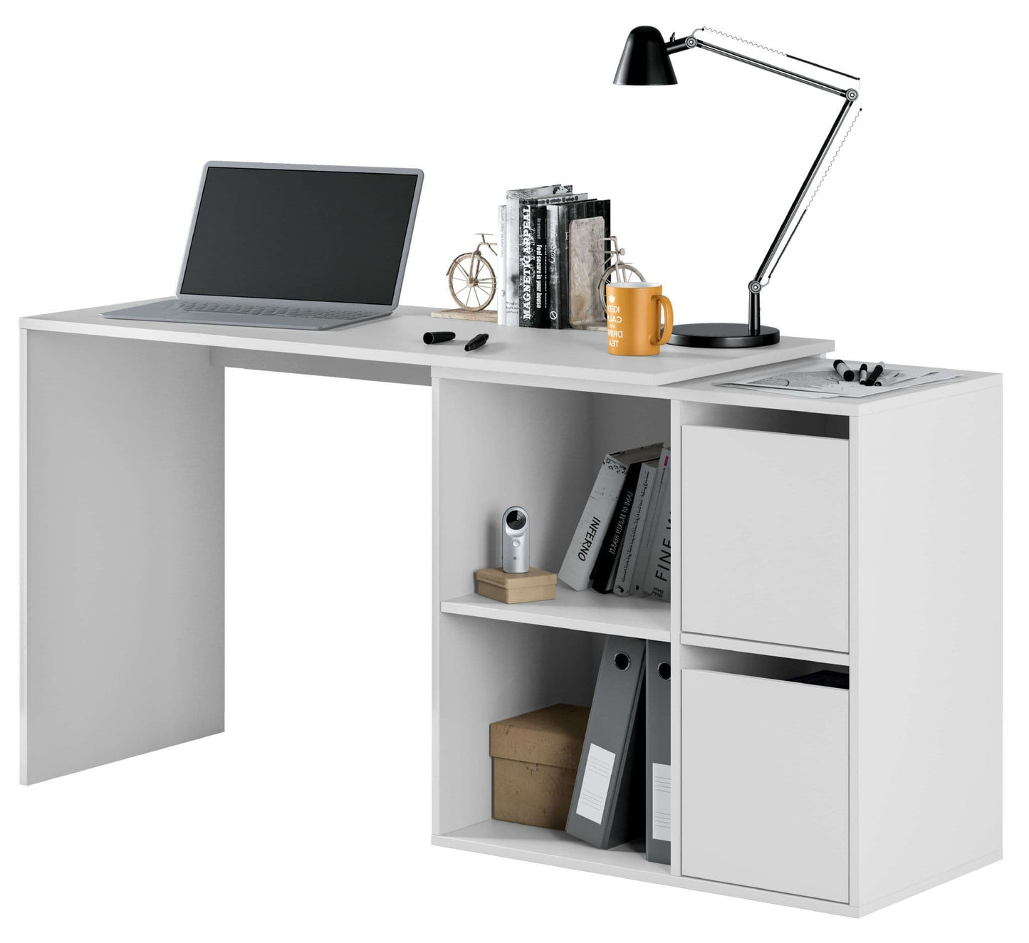 Thena White Reversible Desk with Storage