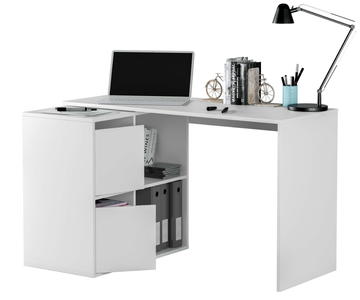 Thena White Reversible Desk with Storage
