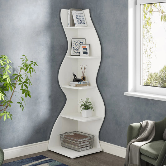 Tribesigns Corner Shelf Modern 5-Tier Wall Corner Bookshelf White