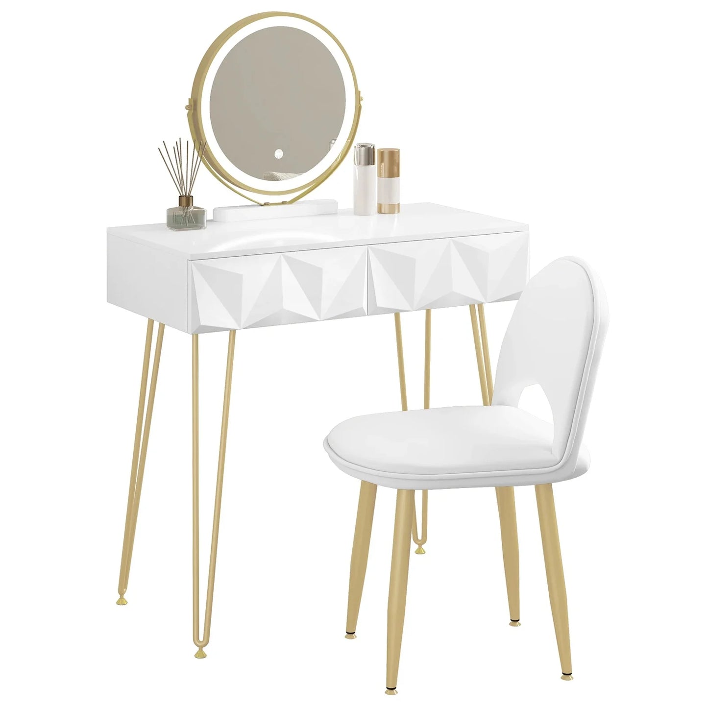 White Elegant Vanity Makeup Table Set with LED Mirror 