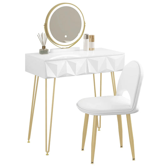 White Elegant Vanity Makeup Table Set with LED Mirror 