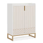 White cabinet with gold geometric pattern on a white background