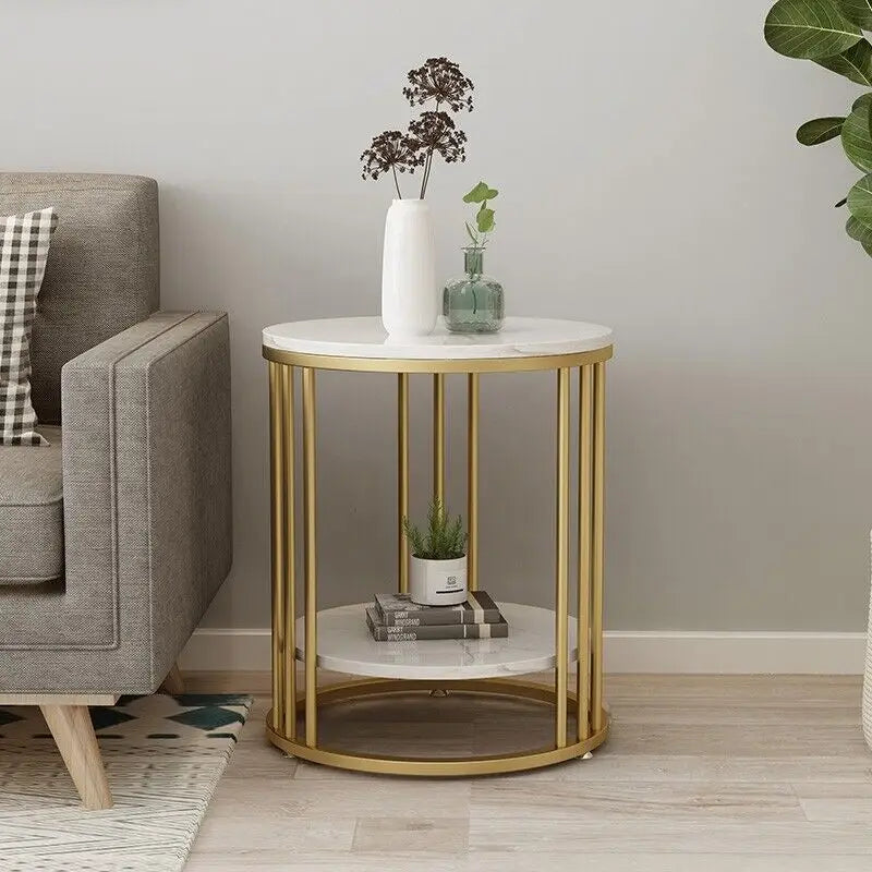 White marble effect side table with gold effect frame