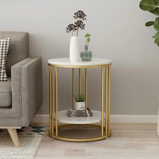 White marble effect side table with gold effect frame