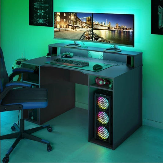 Zahura Dark Grey Gaming Desk with Hutch