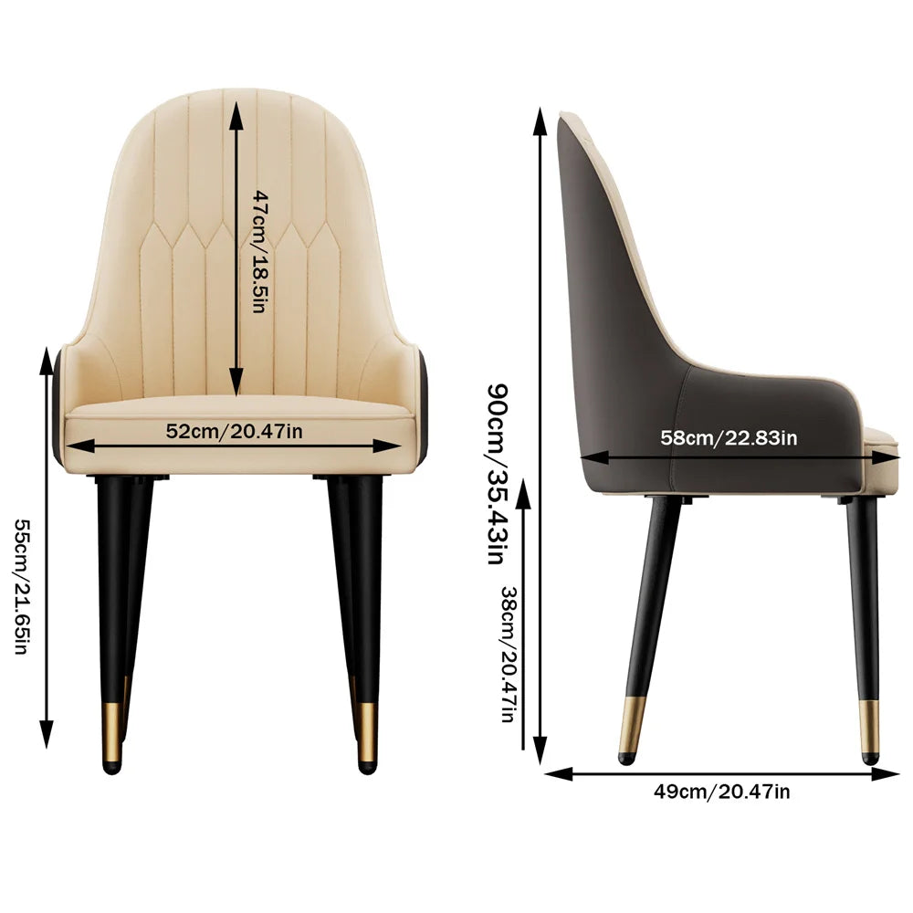 Two chairs with dimensions labeled on a white background